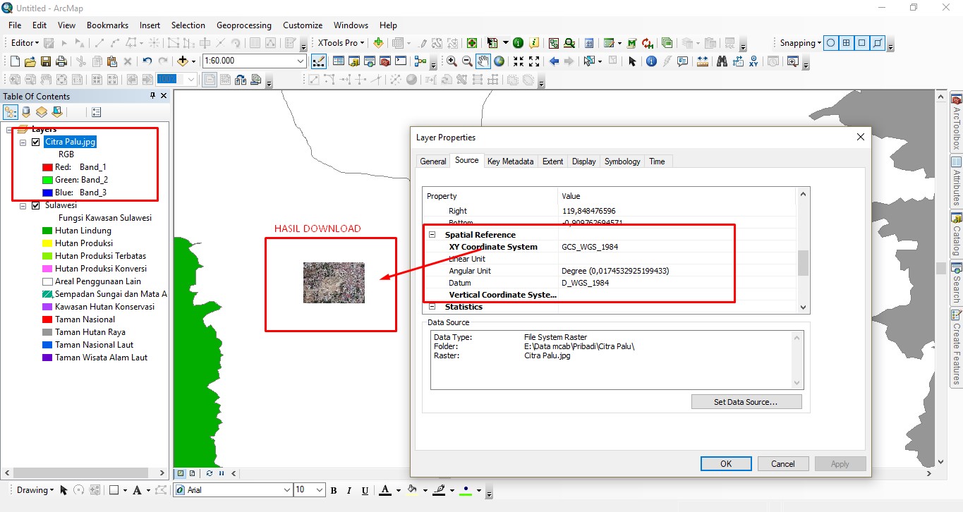 Hasil Download dan buka di ArcGIS